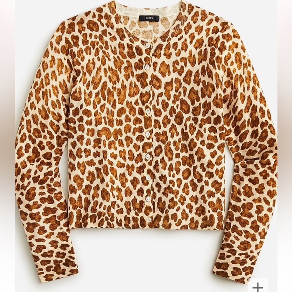 J.CREW Classic Merino Wool Cardigan Women’s Sweater XS Animal Print New BJ585